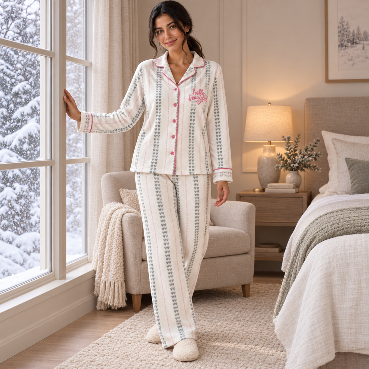 Hello Beautiful Heart Stripe Pajama