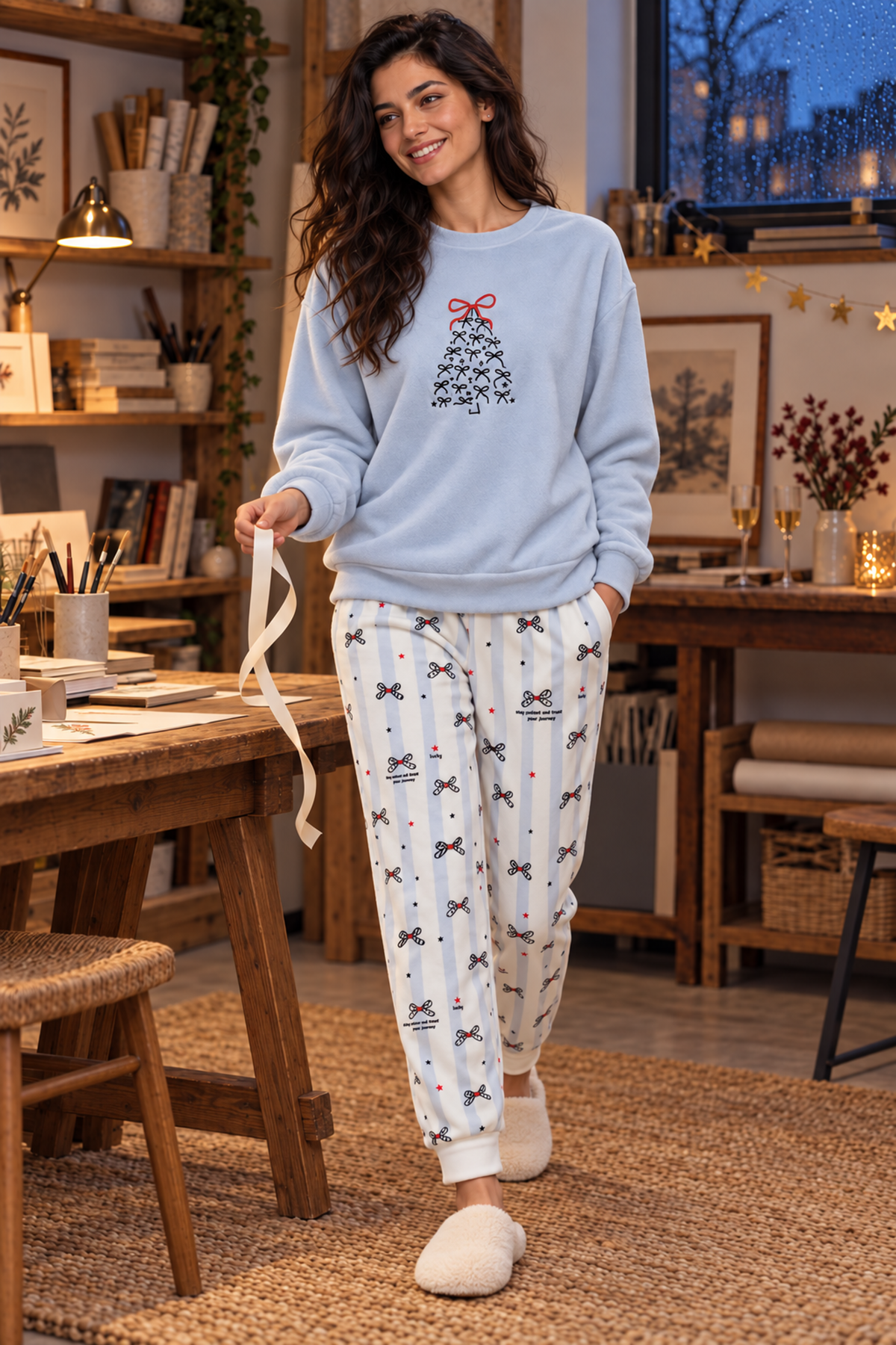 Christmas Bow Print Winter Pajama