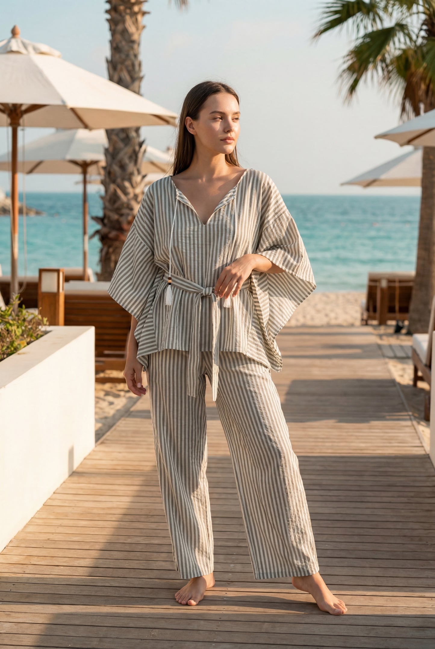 Striped Linen Belted pajama