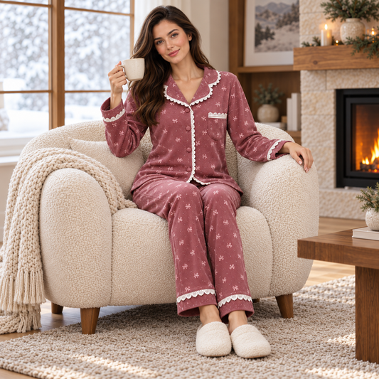 Rosie Lace Trim Bow Print Pajama
