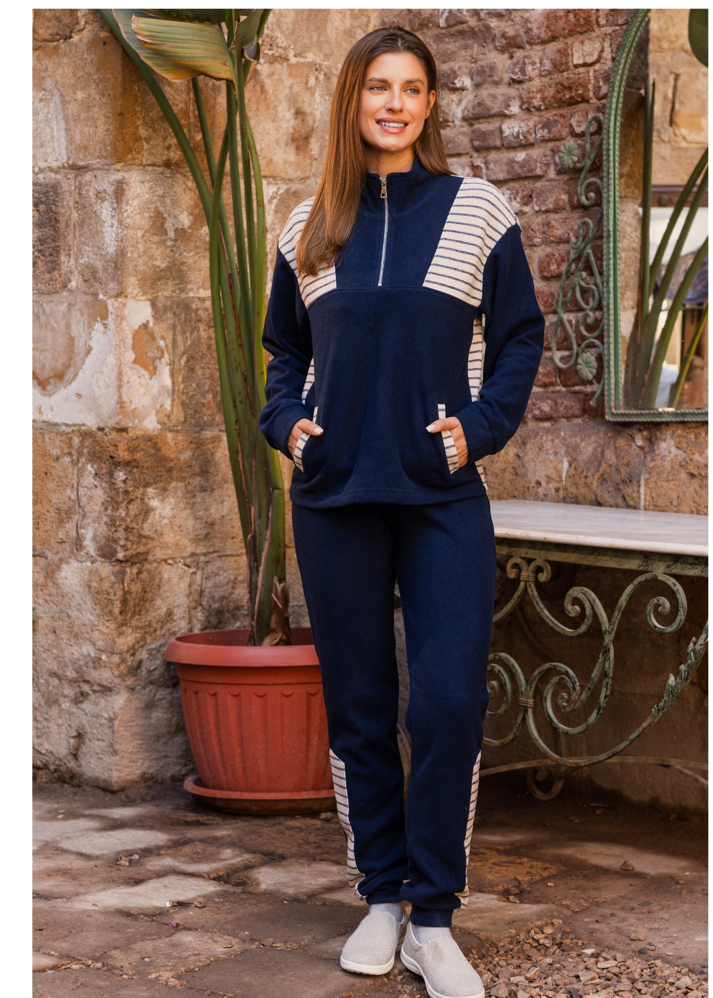 Knit Wool Casual Zip-Neck Set