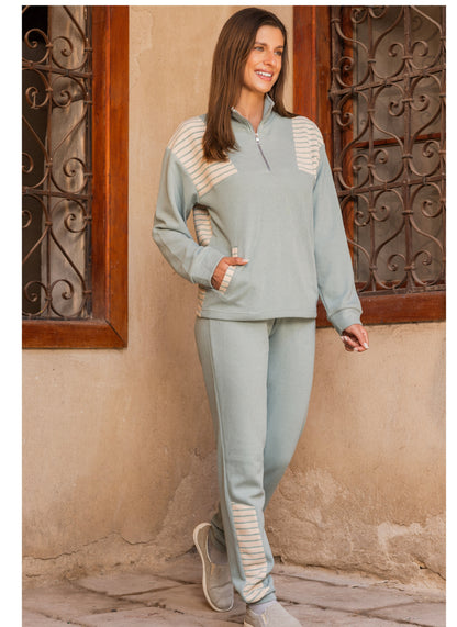 Knit Wool Casual Zip-Neck Set