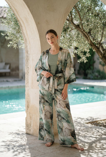 Printed Viscose Pajama with Kimono Robe