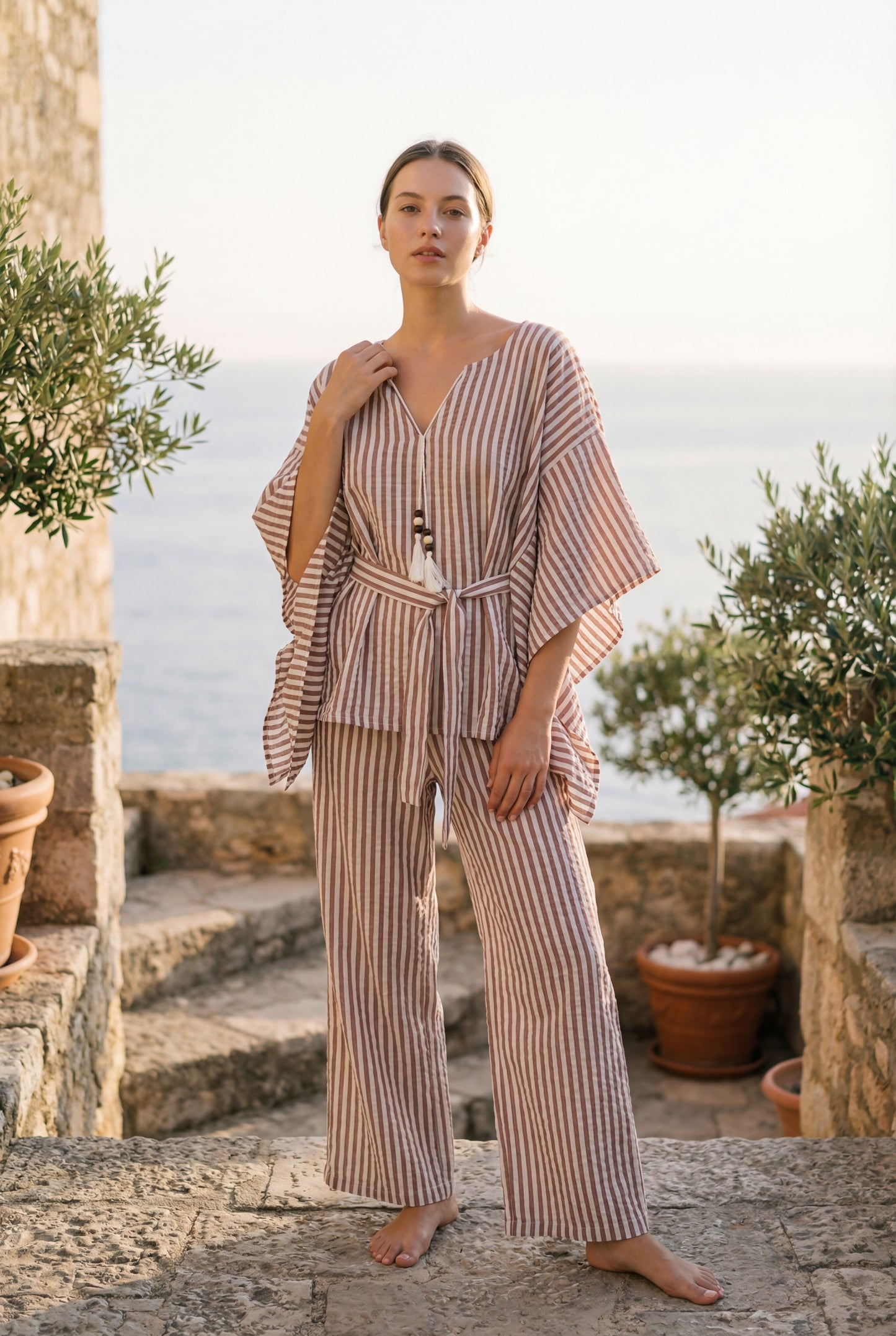 Striped Linen Belted pajama