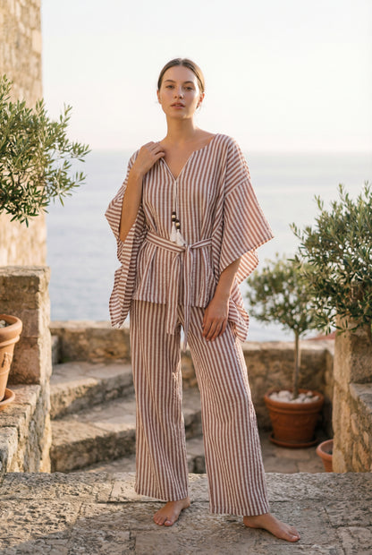 Striped Linen Belted pajama