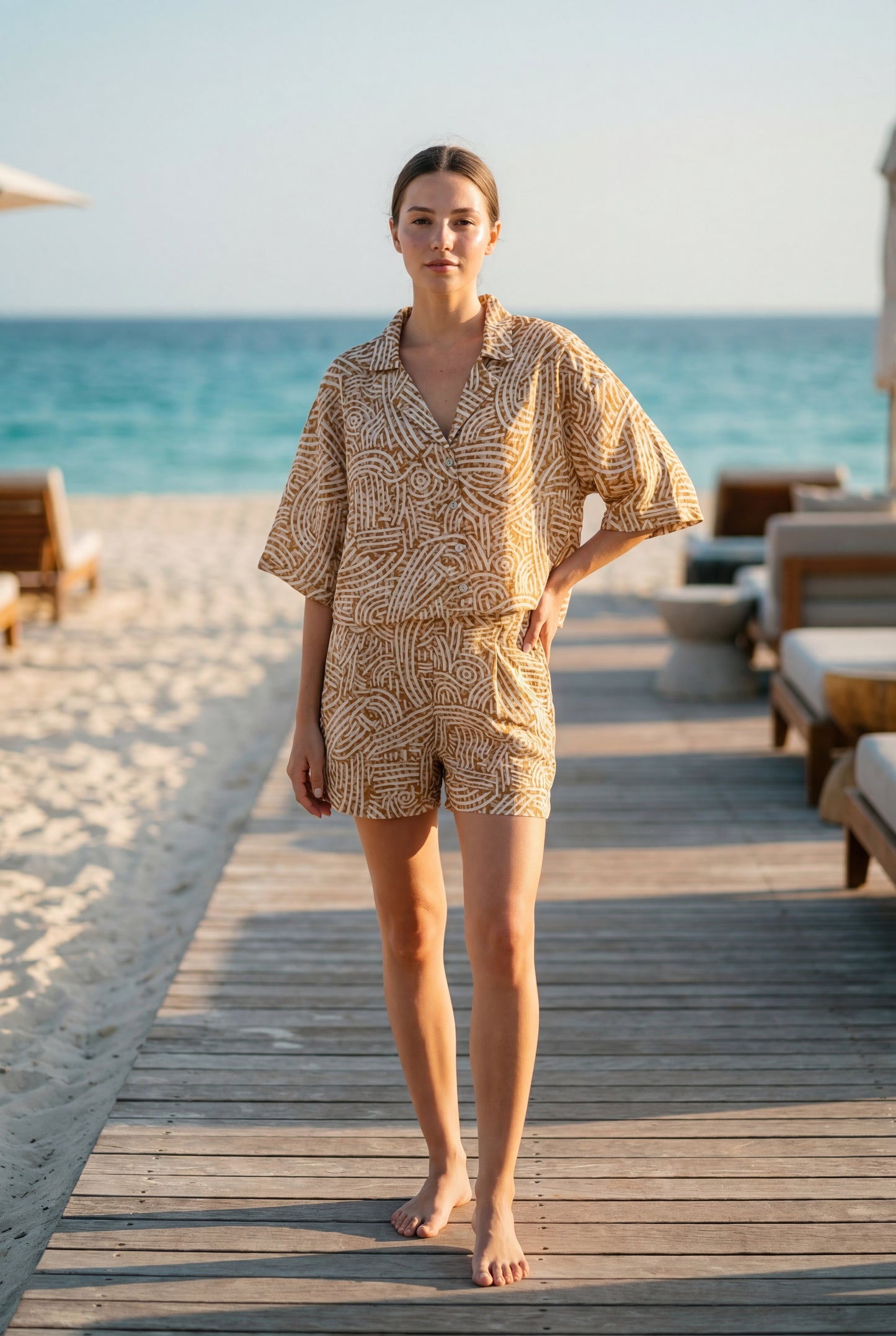 Geometric Print Satin Short Pajama