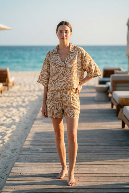 Geometric Print Satin Short Pajama