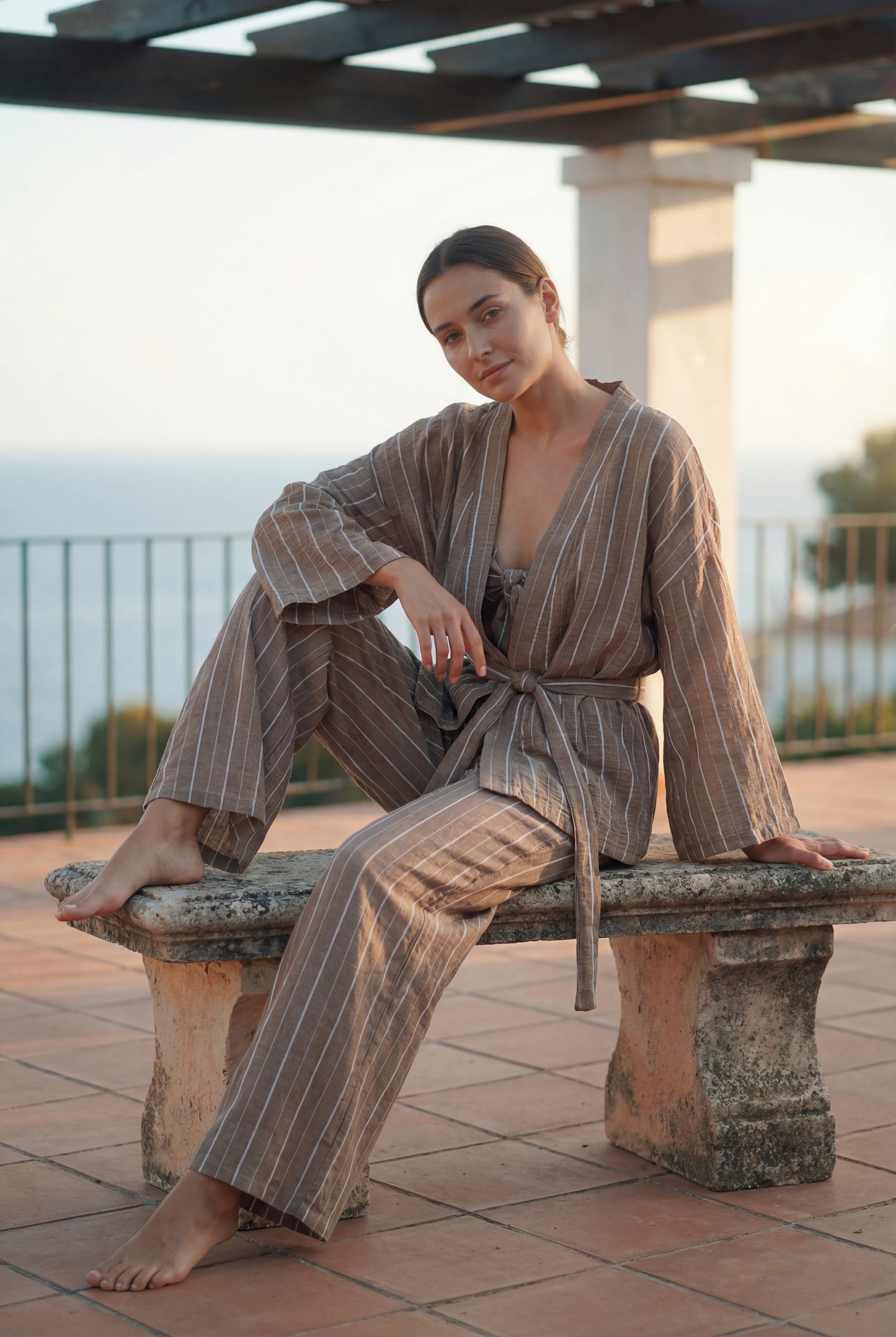Striped Linen 3-Piece pajama