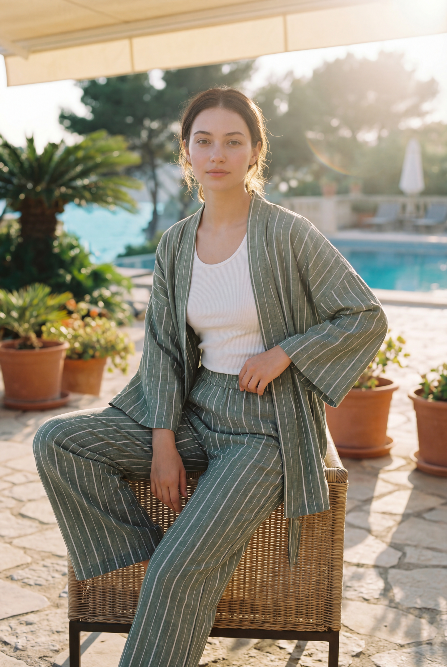 Striped Pajama with Robe & Belt