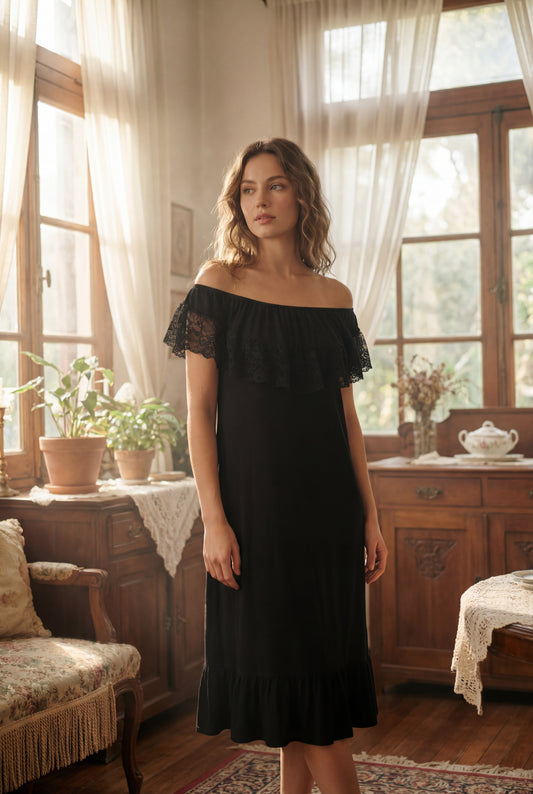Elegant Off-Shoulder Lace Dress🖤