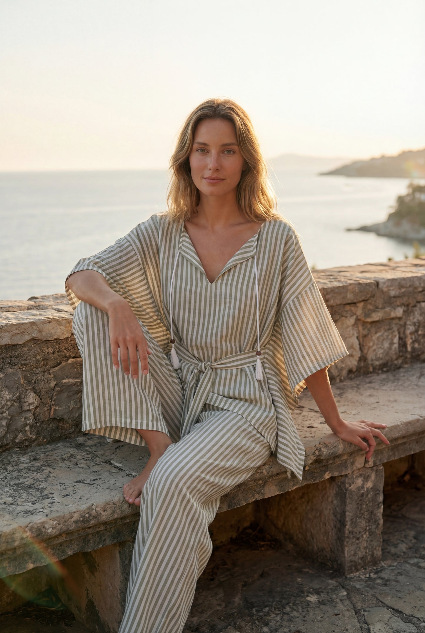 Striped Linen Belted pajama