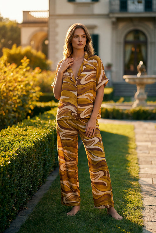Modern Wave Print Satin Pajama