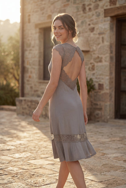 Royal Lace Grey Dress 🤍
