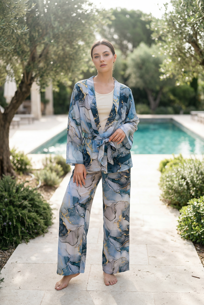 Printed Viscose Pajama with Kimono Robe