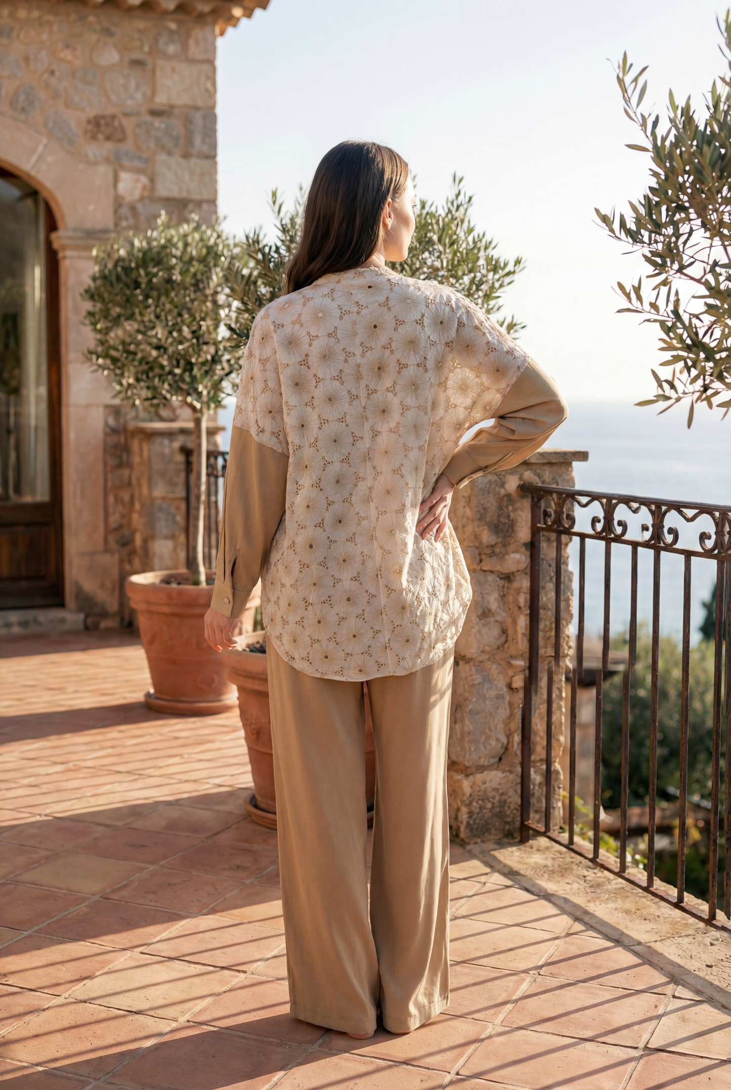 Ribbed Satin Pajama with Lace Back