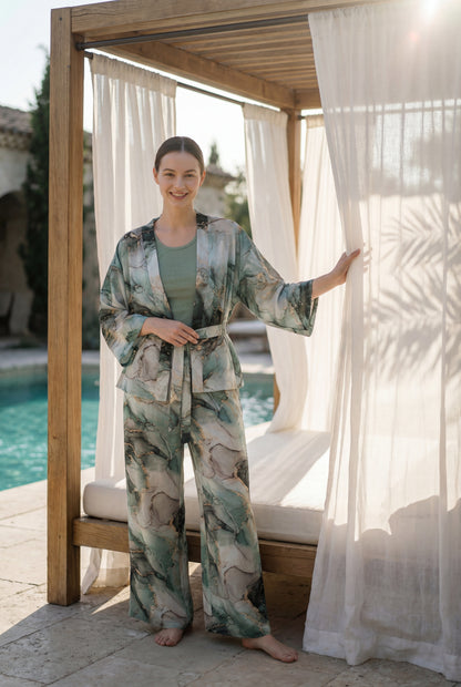 Printed Viscose Pajama with Kimono Robe