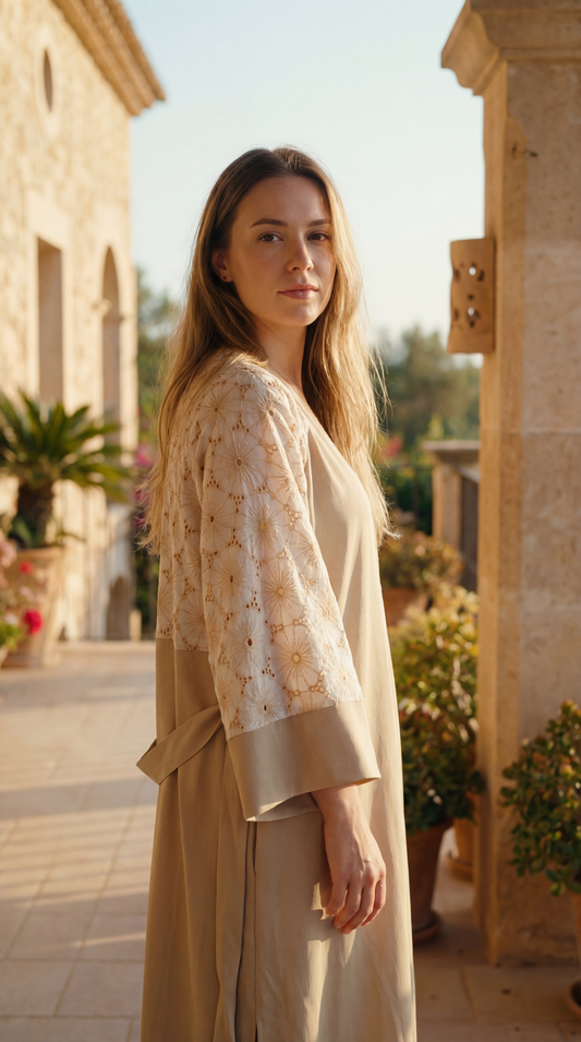 Ribbed Satin Set with Lace Robe