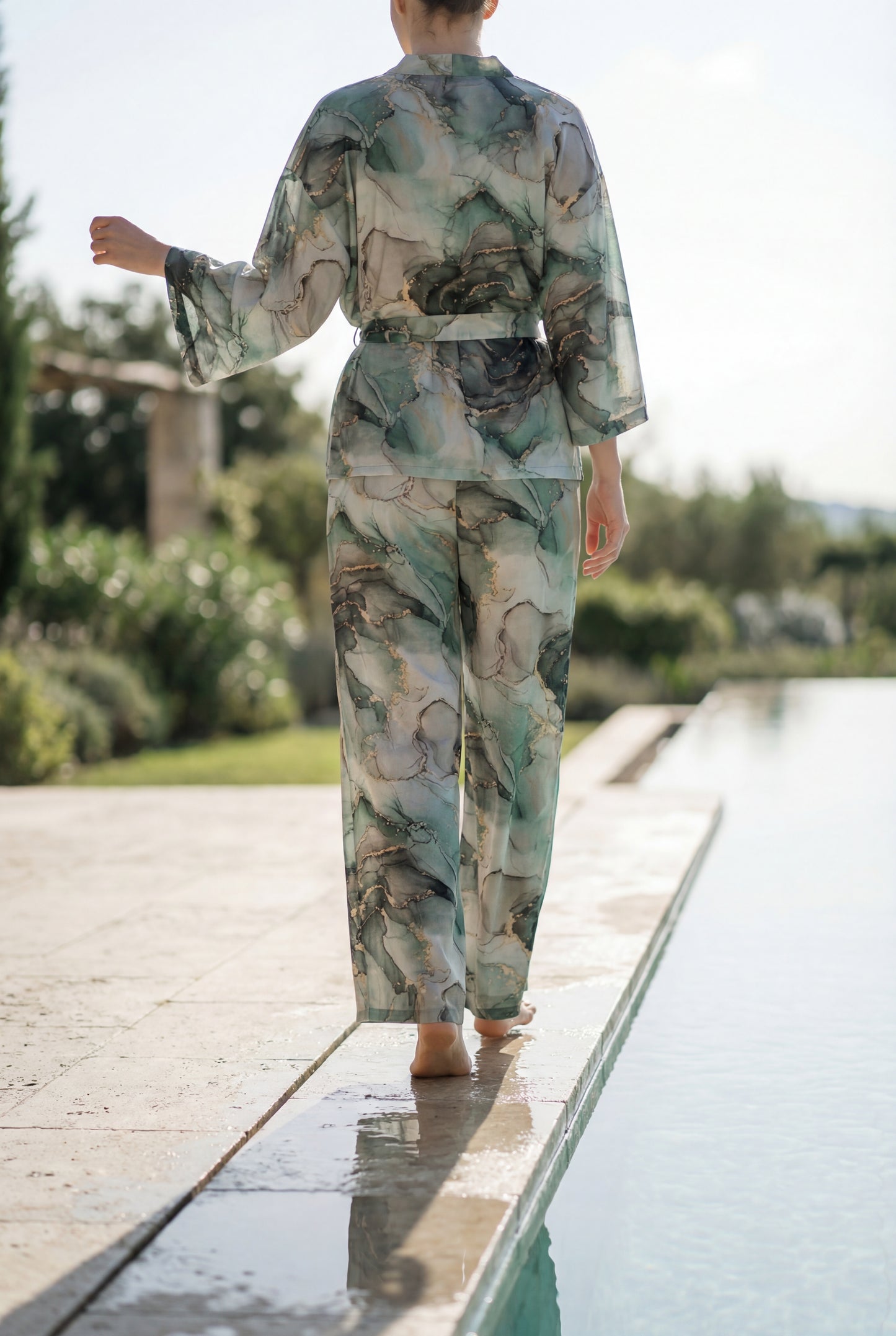 Printed Viscose Pajama with Kimono Robe