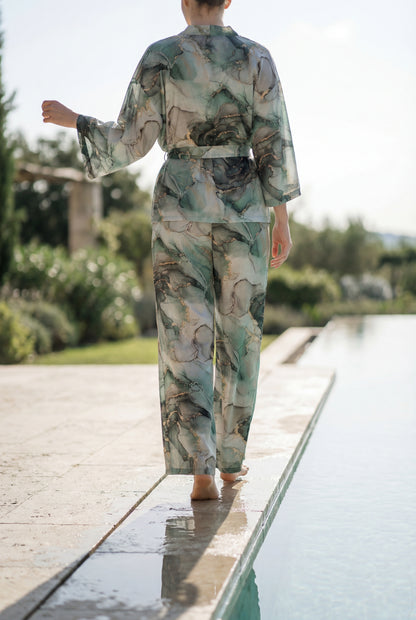 Printed Viscose Pajama with Kimono Robe