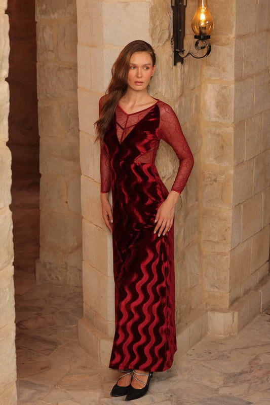 Velvet Nightgown with Sheer Sleeves