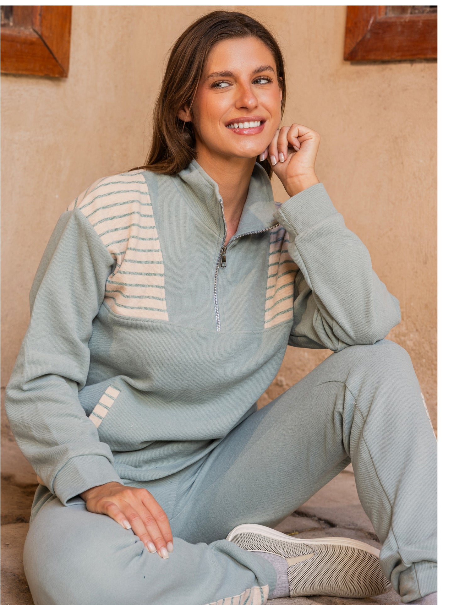 Knit Wool Casual Zip-Neck Set