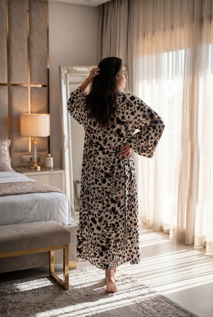 Viscose Lycra Nightdress with Leopard Satin Robe