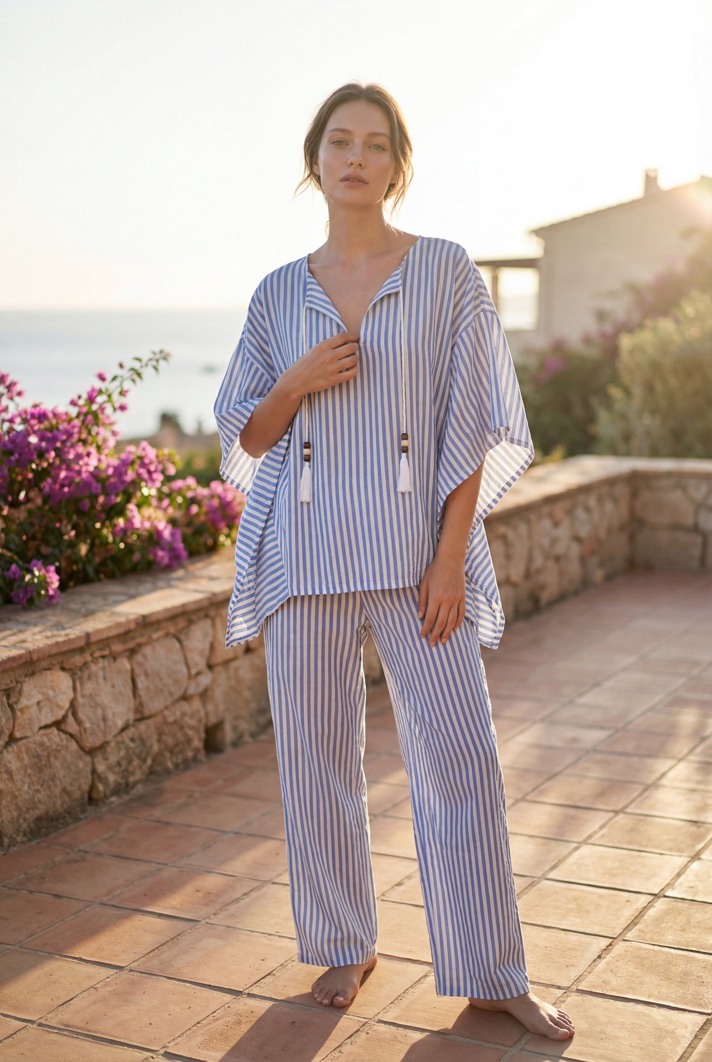 Striped Linen Belted pajama