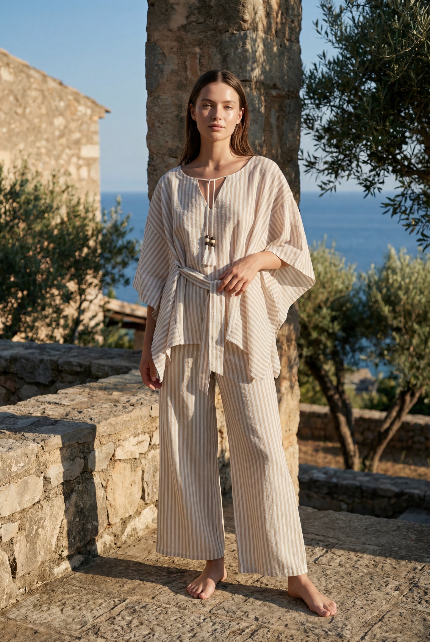 Striped Linen Belted pajama