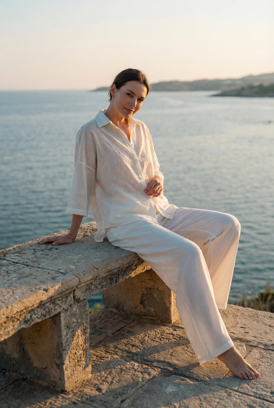 Elegant Chiffon Lounge Pajama with Satin Pants