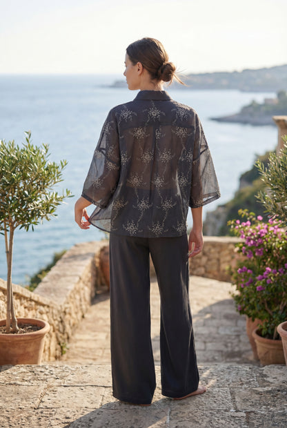 Elegant Chiffon Lounge Pajama with Satin Pants