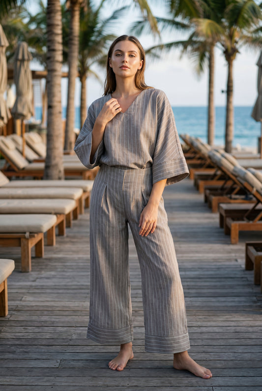 Striped Linen Wide-Leg Pajama