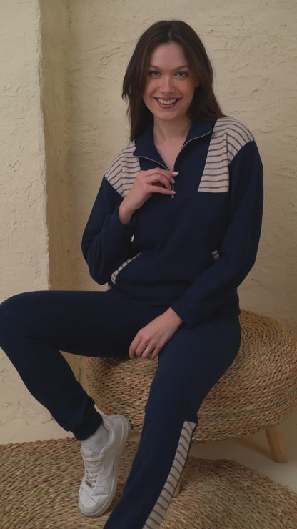 Knit Wool Casual Zip-Neck Set