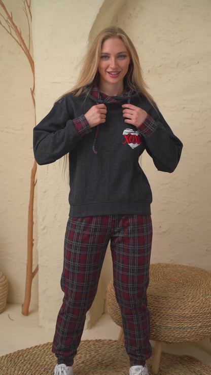 Women's Winter Pajama Set – XOXO – Red Plaid